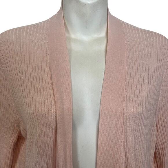Ann Taylor Loft Open Ribbed Pastel Pink Longline Thin Cardigan Sweater sz L - Picture 5 of 16
